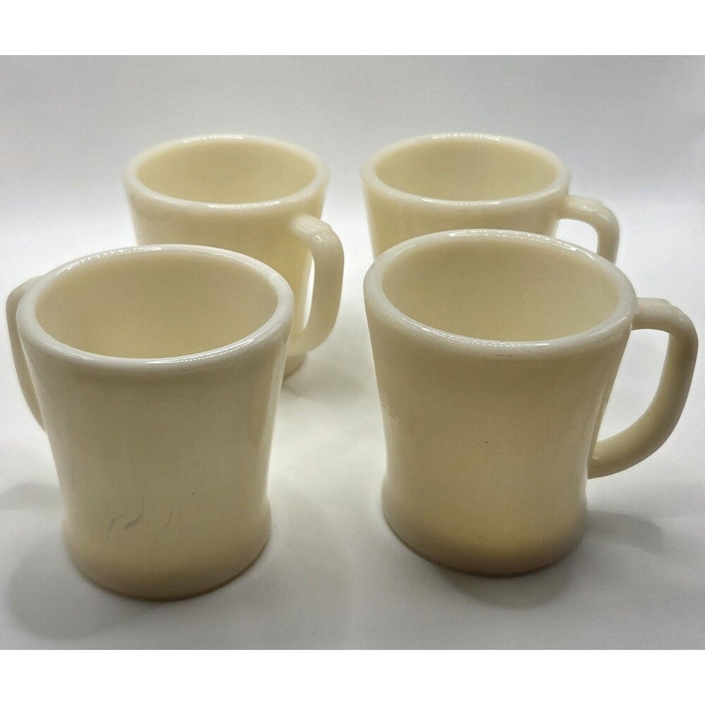 VTG Fire King Ivory D Handle Mug Set of 4 Flat Bottom 1940s Milk Glass No Chips